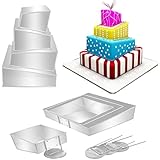 Euro Tins Multi Layer Cake Pans Mini Topsy Turvy Square 4 Tier Wedding Cake Pan - Cake Tin Set with Detachable Stand