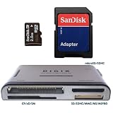 Sandisk Micro SD 2 Go avec SD Adapter, ET Lecteur de Cartes mémoires USB 2 pour SD/SDHC, MMC, mini, micro avec mini-USB cable