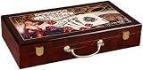 Glossy Wooden Poker Chip Case - Holds 300 Chips, 2 Decks of Playing Cards and Dice