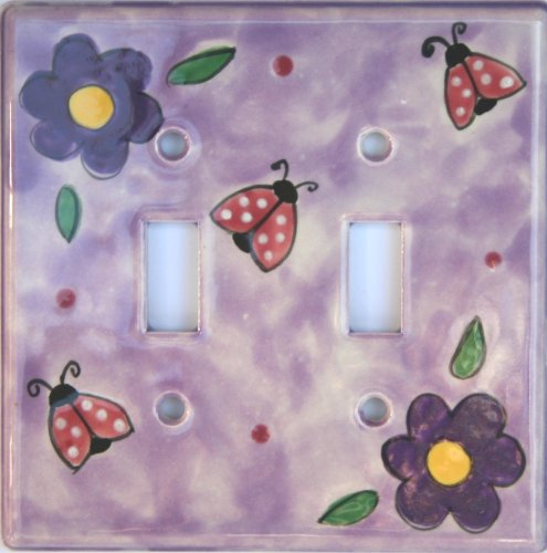 Ceramic Double Switch Plate Purple Flower