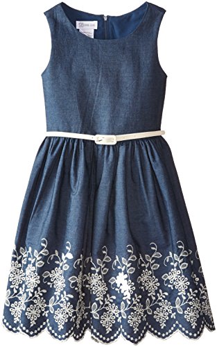 Bonnie Jean Big Girls' Chambray Dress With Embroidered Hem