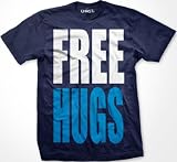 FREE HUGS Mens T-shirt, Big and Bold Funny Statements Tee Shirt, Medium, Navy