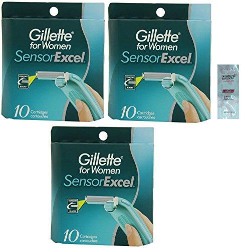 Women's Sensor Excel Refill Blades, 10 Count w/ Free Loving Care Conditioner Packette ((3 Pack) 30 Cartridges)