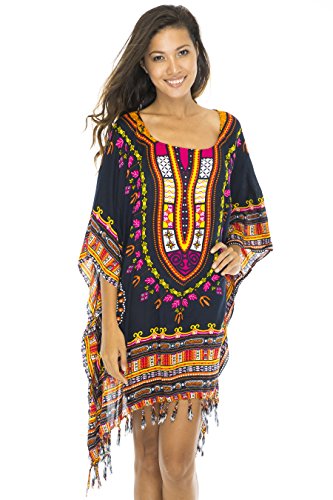Back From Bali Womens Swimsuit Cover Up Tunic Beach Caftan Top Ethnic Bright