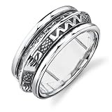 Sterling Silver Rhodium Finish Intricate Hieroglyphic Spinner Prayer Thumb Unisex Ring in Size 10