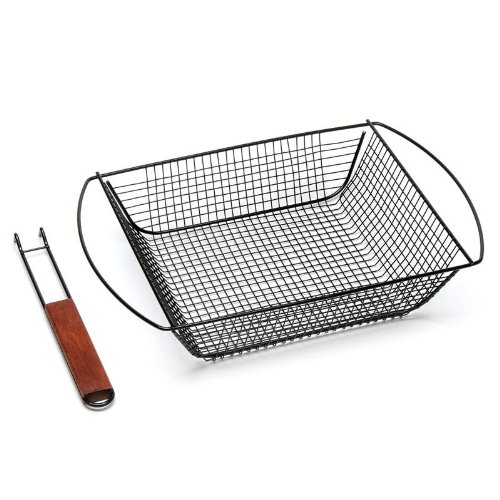 Charcoal Companion NonStick Shaker Basket for Grilling with Rosewood