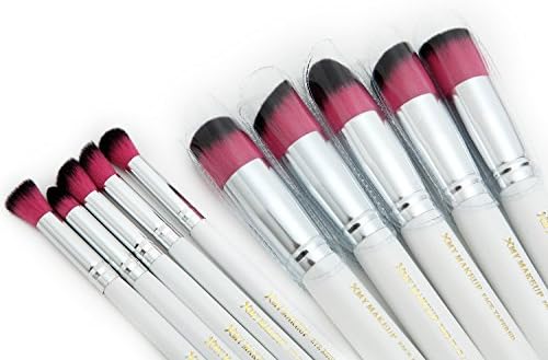 XMY Makeup 10 Pcs Professional Cosmetic Makeup Brushes Set Powder Custom Makeup Brushes (White/silver-red Brushes)