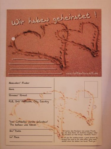 50 Ballonflugkarten Wir haben geheiratet, Herzen im Sand