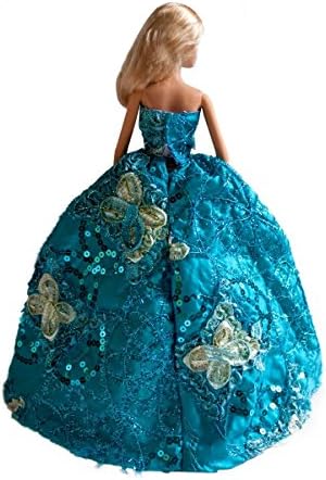 Barbie Blue Sequin Embroidered Gown with Butterflies, Bride Barbie Blue Sequin Gown - Dolls NOT Included