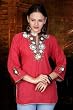 Fire Brick Cotton Kurti / Tunic with leather embroidery work