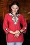 Fire Brick Cotton Kurti / Tunic with leather embroidery work