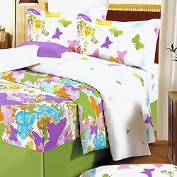 Blancho Bedding - [Green Purple Butterflies] Luxury Comforter Set Combo 300GSM