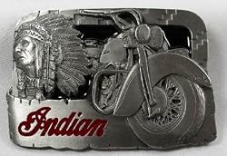 Indian Bike and Chief Enamel Motorcycle Pewter Belt Buckle