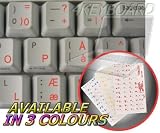 DANISH KEYBOARD STICKERS WITH RED LETTERING ON TRANSPARENT BACKGROUND