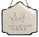 America Retold White Enamel Sign, Leave Your Shoes Here, 6"