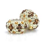 Set of 2 Bella Fascini Topaz Chocolate Brown & Crystal Clear Diamond Pattern, Swarovski Crystal Element Pave Beads, Sterling Silver European Charms