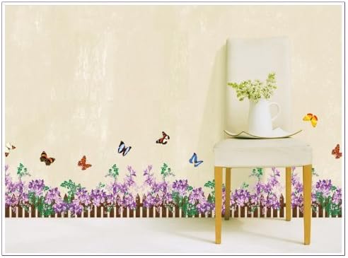 Romantic Purple Flowers Dream Garden with Butterflies Border Wall Decals by Kappier
