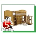 Verona Design Antique Pine Mid Sleeper Compact Bed Set Single with Secured Ladder with Pull out Desk, Chest of Drawers & Bookcase, Excluding Mattress