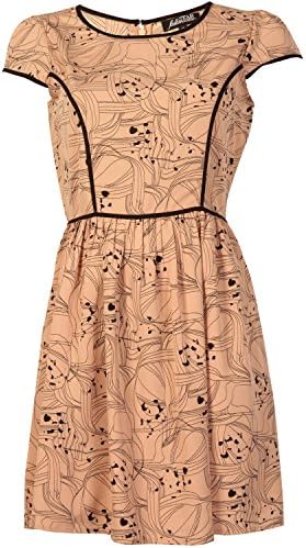 Fallen Star Women's Scribble Print Tea Dress With Piping 6 Cream