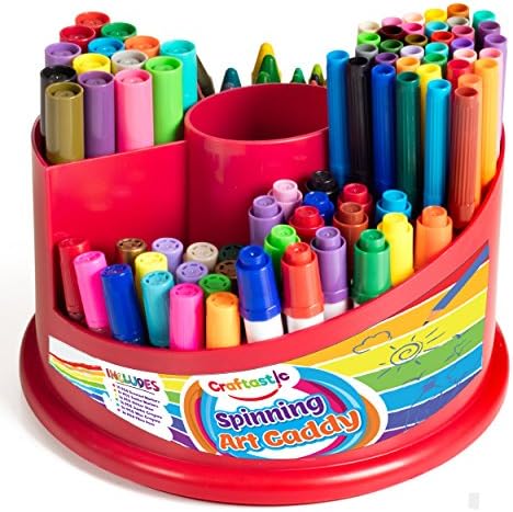 Craftastic Spinning Art Caddy with Set of Crayons, WASHABLE Markers and Glitter Glue 151 Piece Set