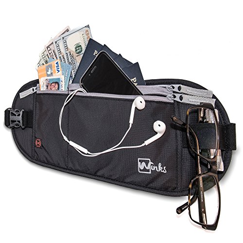 Winks Money Belt Travel Pouch Wallet - RFID Security for Travel, Cycling, Running