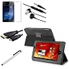 eForCity 5 in 1 Black Leather Folio Stand Case Pouch with Screen Protector / Stylus / Headset / Micro HDMI Cable Compatible with Acer ICONIA TAB A100