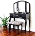 Queen Anne Style Cherry Finish Wood Vanity Set - Table, Bench & Mirror