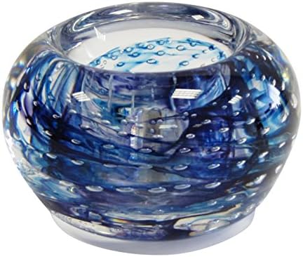 Irish Handmade Glass Tea Light Candle Holder by Jerpoint Glass Ireland. 4.5" x 3" Heavy Decorative Hand-Blown Glass (Blue Heather)