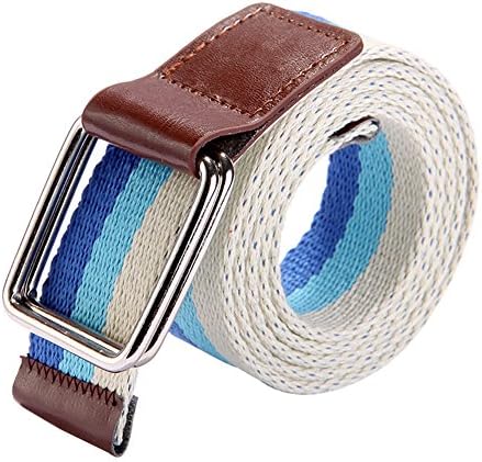 Ayliss Unisex Canvas Web Belt Contrast Stripe Pattern Move Buckle Waistband