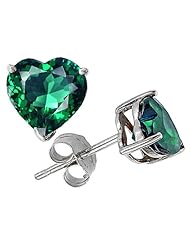 Tommaso Design (tm) Heart Shape 7mm Simulated Emerald Earring Studs