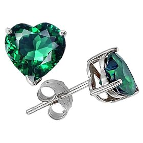 Click here to buy 1.80 cttw Heart Shape Created Emerald Earring Studs - 14kt White Gold by Finejewelers.