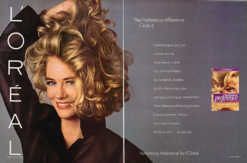 Cybill Shepherd for Preference by L'Oreal ad 1989
