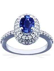 Platinum Oval Cut Blue Sapphire Ring With Sidestones