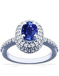 14K White Gold Oval Cut Blue Sapphire Ring With Sidestones