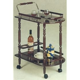 <b>Traditional Cherry Finish Wood Serving Cart w/Brass Accents</b>