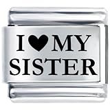 I Heart Sister Laser Family Letter Themed Friends Brother Love Italian Charms Bracelet Link
