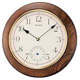 Seiko Wall Quiet Sweep Second Hand Clock Brown Solid Oak Case Sub Second Dial #QXA432BLH