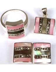 Shell Pendant with Earrings and Finger Ring Set - Sterling Silver