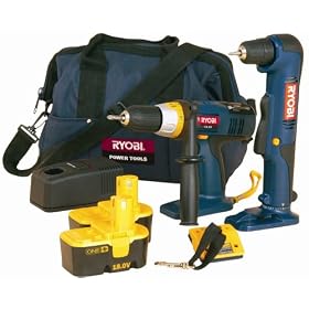 Ryobi One+ Starter Kit - Combi & Angle Drill, 2 Batteries, Charger & Lanyard