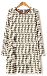 Plus Size Long Sleeves Round Neck Houndstooth Print Polyester/Wool  Dress