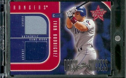 2002 Leaf Rookies & Stars Dress for Success Ivan Rodriguez Game Worn Jerseys #ed/250 Texas Rangers Baseball Card - Mint Condition - In Protective Screwdown Case!