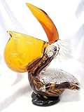 IMAGE OF New Hand Blown Amber Glass Large Pelican with Open Mouth Figurine