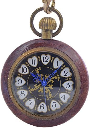 Timeconcept Antique Stylle Wooden Case Blak Dial Blue Hands Wind Up Mechanical Mens Pocket Watch
