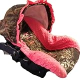 Custom Infant Car Seat Cover- Sew Precious Baby- Camo with Fuschia Minky!