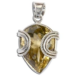 Handcrafted Artisan Jewelry Pendants with Chain Silver Citrin Gem 1.25 inches