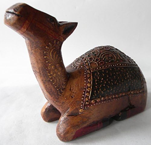 Incredible Indian Art Wooden Carved Decorative Camel Figurine - Hand-Carved Wood Animal Figurines of an Egyptian Sitting Camel Statue