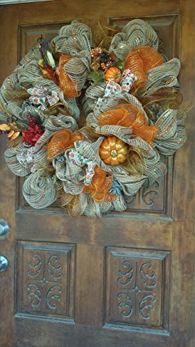29" Large Fall Decorative Wreath with Deco Mesh Pumpkins, Fall Leaves and Pinecones