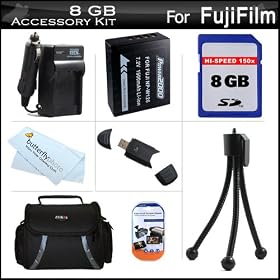 8GB Accessories Kit For Fuji Fujifilm FinePix HS30EXR, X-E1 Digital Camera Includes 8GB High Speed SD Memory Card + Extended (1500 Mah) Replacement NP-W126 Battery + AC/DC Charger + USB 2.0 Card Reader + Case + Mini TableTop Tripod + Screen Protectors ++