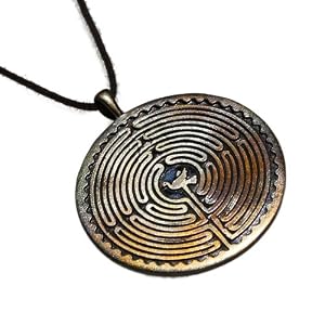 Labyrinth Iridescent Pendant Necklace with Peace Dove on Adjustable Natural Fiber Cord