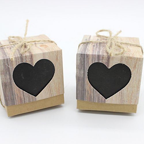 Ys2015 Square Gift Candy Boxes Black Love Heart Rustic Kraft Bonbonniere With Burlap Jute Shabby Chic Vintage Twine Wedding Favor Imitation Bark Box 5 Cm x 5 Cm x 5 Cm Set of 12
